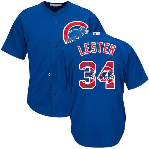 Cubs #34 Jon Lester Blue Team Logo Fashion Stitched MLB Jersey